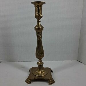 Vintage Solid Brass Candlestick Holder Tall Etched Made in India 11.5 Inch
